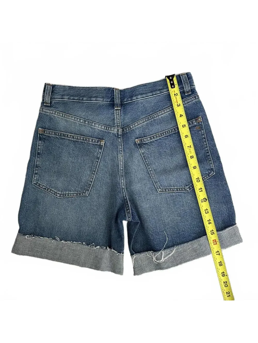 Madewell Long Baggy Cuffed Jean Shorts Rigid Blue Mifflin Wash NWT Size 25